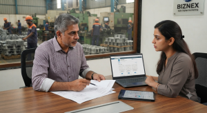 Manufacturing professionals discussing digital marketing strategy for an industrial business in Mumbai