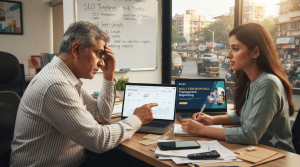 Business owner reviewing digital marketing agency performance reports before deciding whether to switch agencies for better results